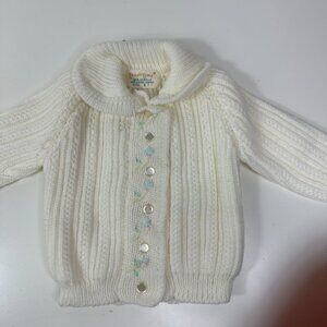 Vintage Toddle Time 100% Acrylic Japan White Cardigan Sweater Girls Size 1/2 - 1